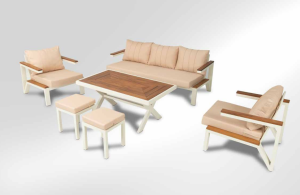 Afrodit İroko Oturma Grubu Beyaz-Bej